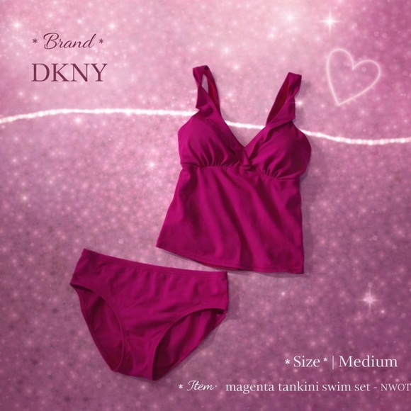 Dkny Other - DKNY Magenta Tankini Swim Set – Size Medium (NWOT)